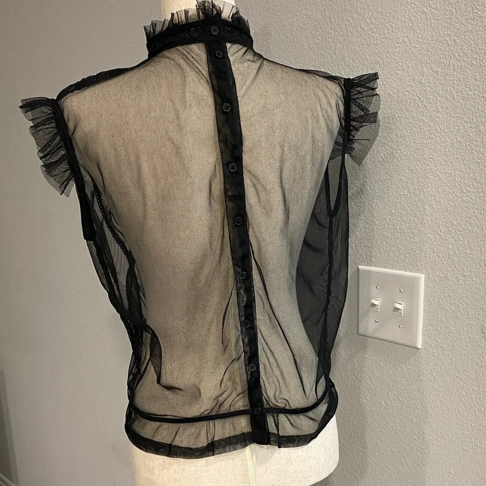 Elegant Black Sheer Striped Women's Top - Picture 5 of 12